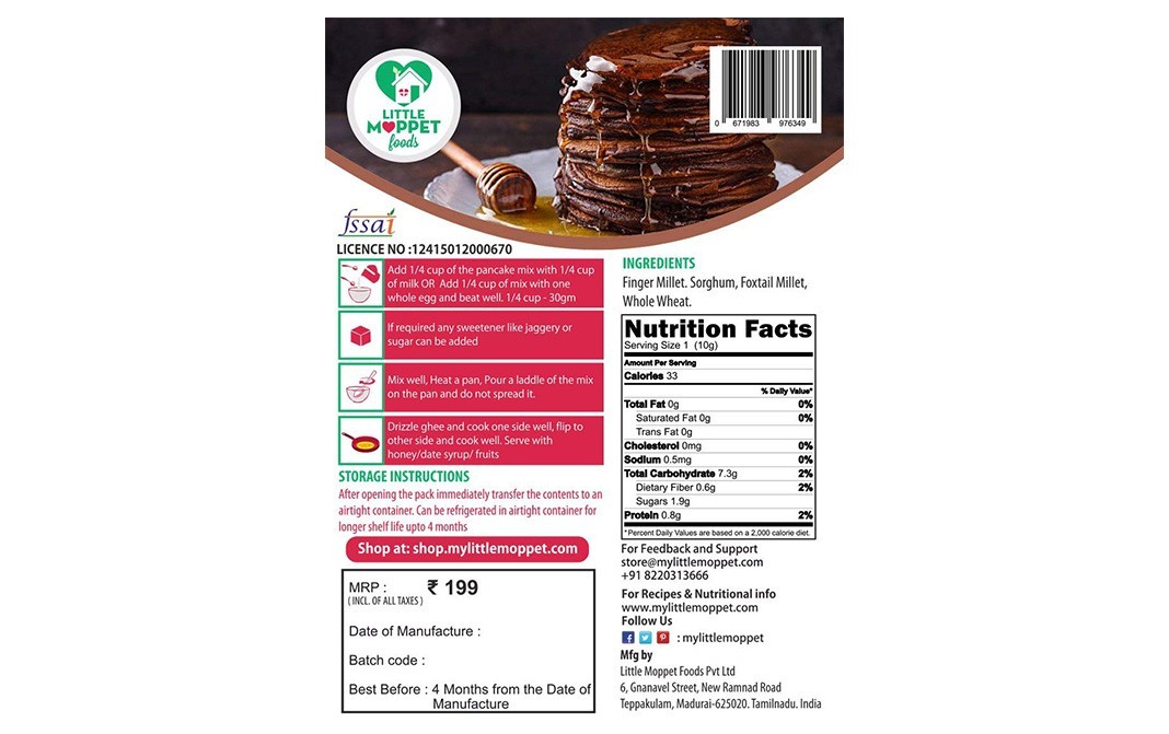 Little Moppet Foods Multi Millet Pancake Mix    Pack  150 grams